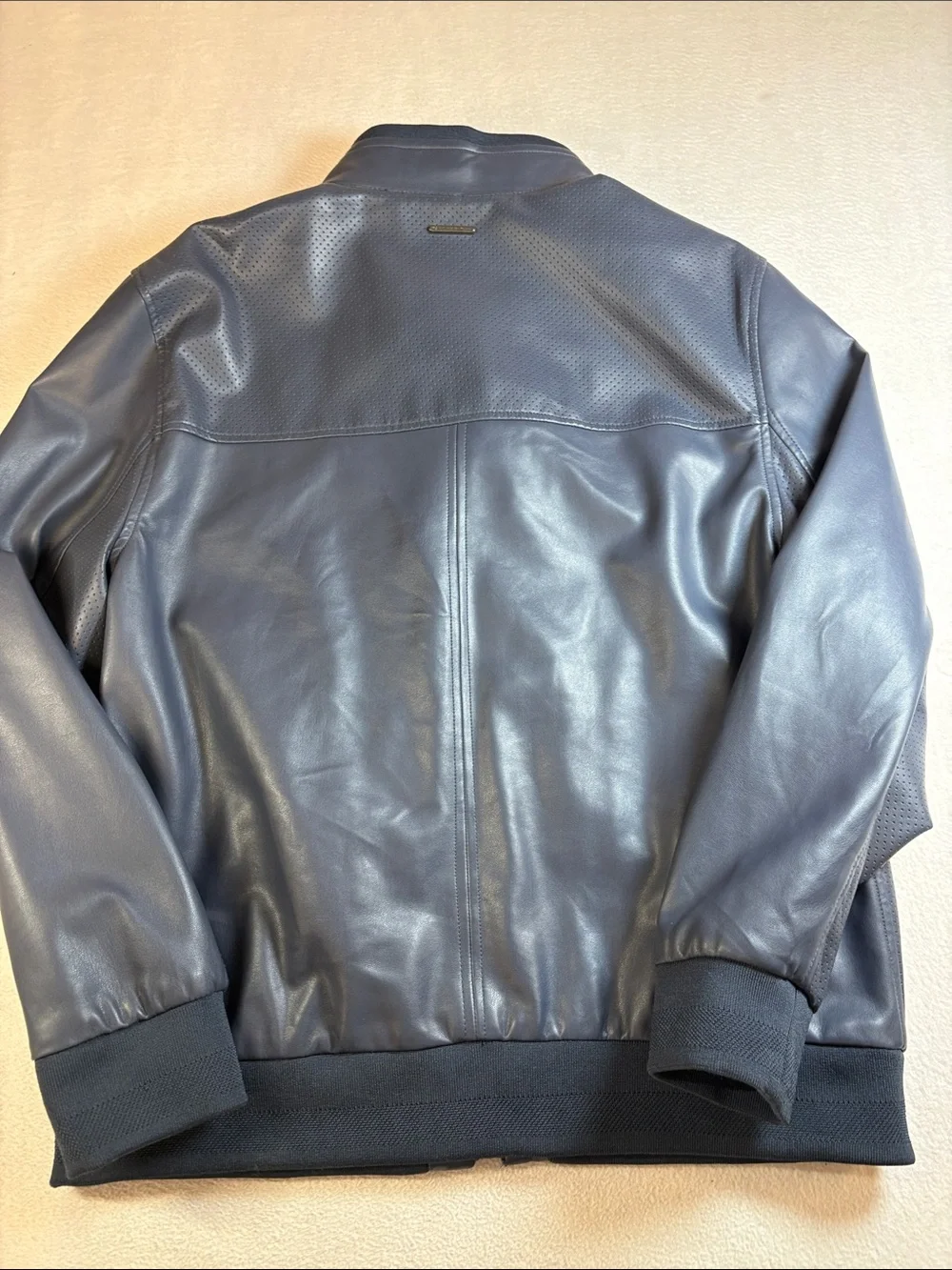 Marc New York Navy Leather Bomber Jacket